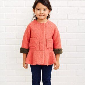 Paulinie Pink Wool Blend Coat with Brown Sleeve Trim Size 4